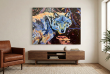 Load image into Gallery viewer, Lone Wolf room mockup revised for a smaller painting above the console
